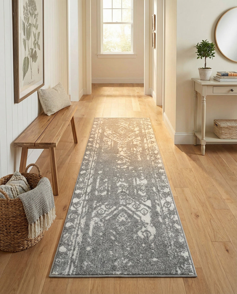 Brighton Stripes Collection Area Rug - Sussex (Gray and Ivory) Runner Gray and Ivory  lifestyle 60