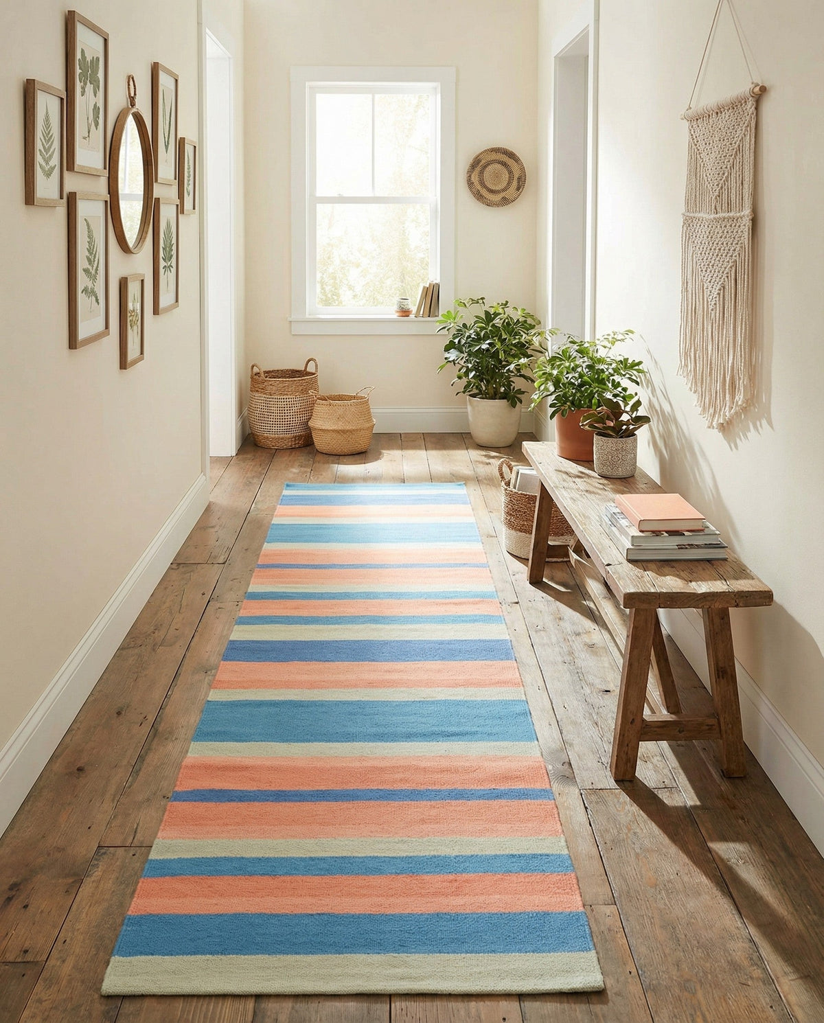 Coastal Stripe Dhurrie Collection Area Rug - Seashore Runner Multi  lifestyle 93