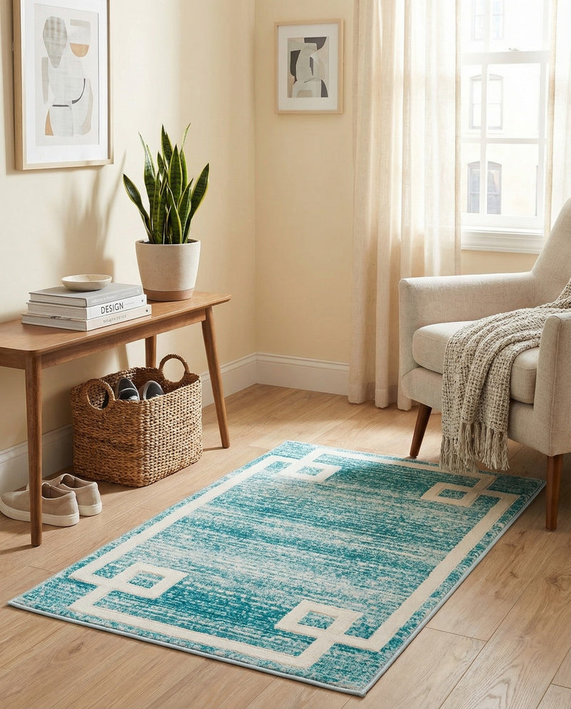 Metro Heights Collection Area Rug -  Bronx Rectangle Turquoise  lifestyle 48