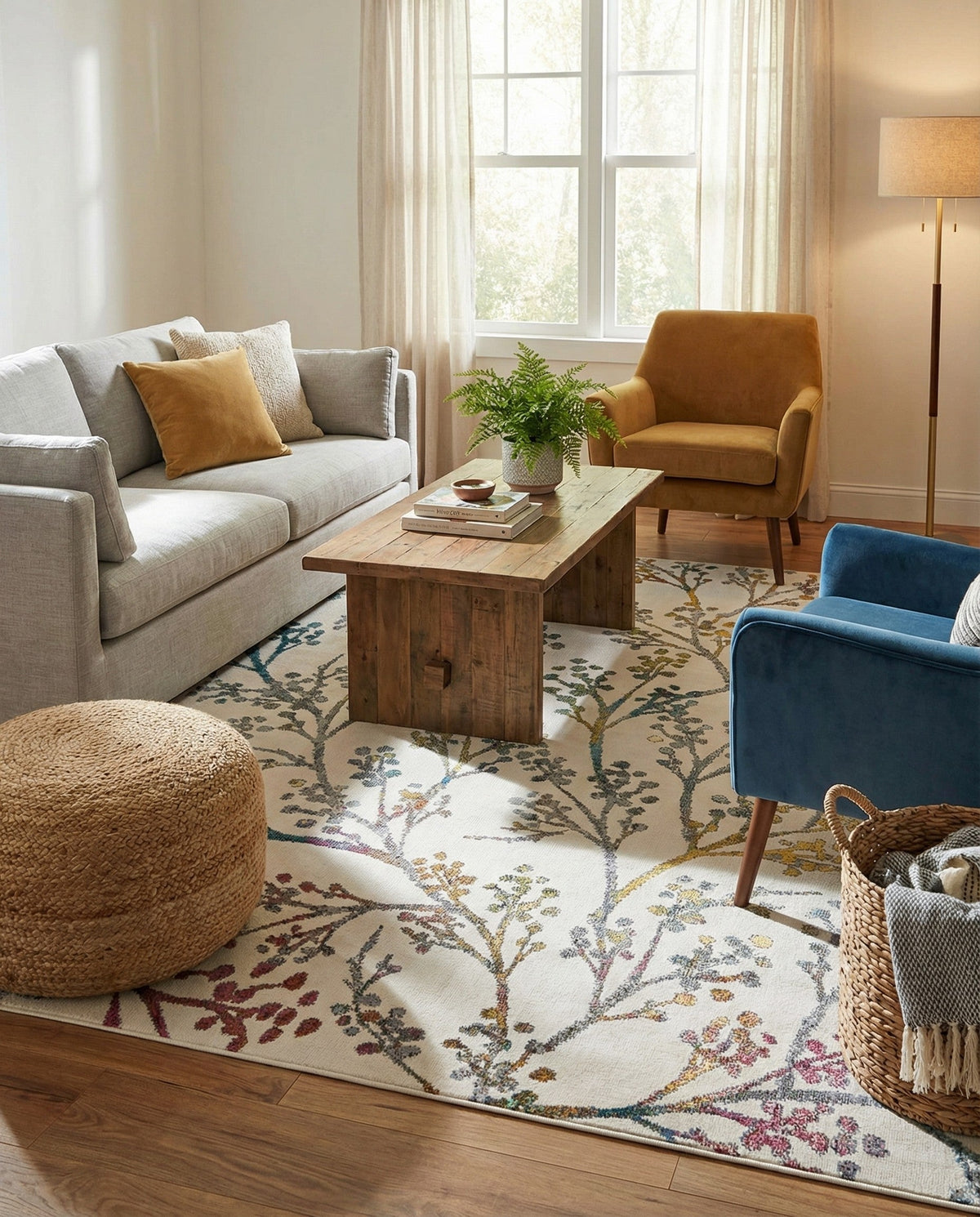 Meadow Breeze Collection Area Rug -  Sunbeam Square Ivory  lifestyle 122
