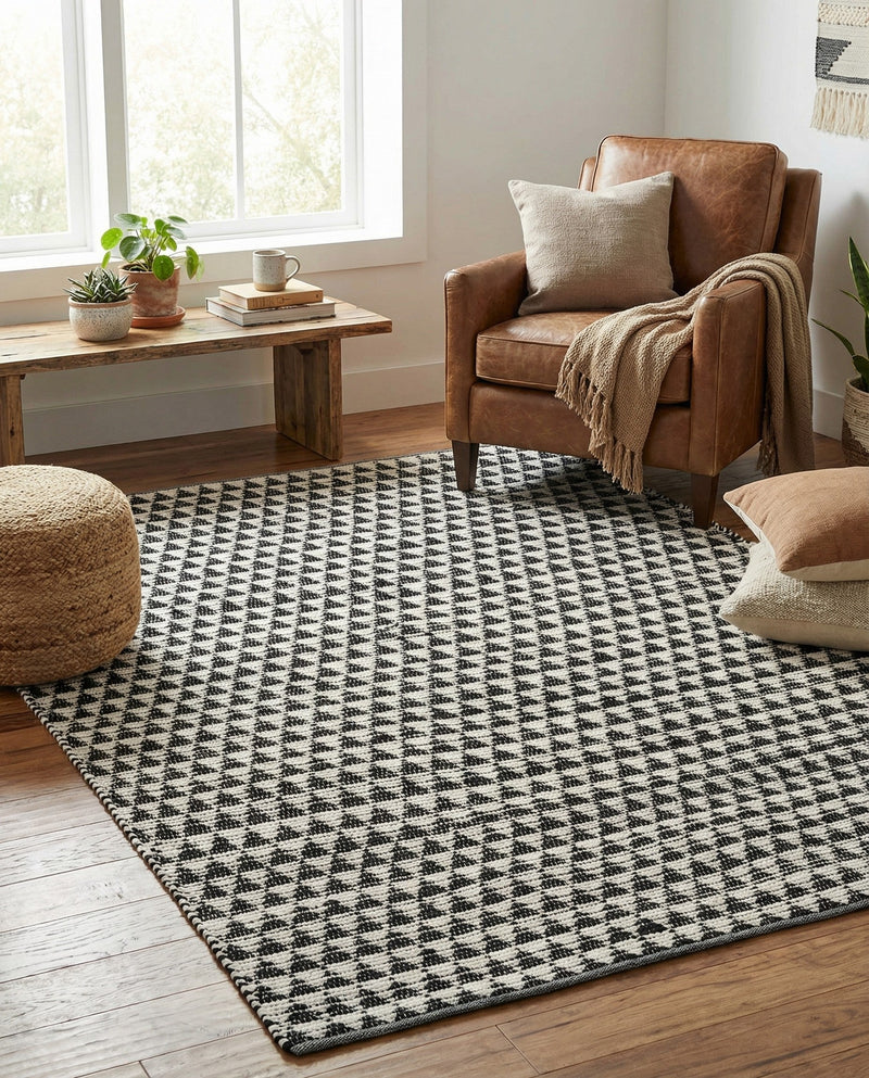 Osian Looms Collection Area Rug - Mumbai Rectangle Black and White  lifestyle 43