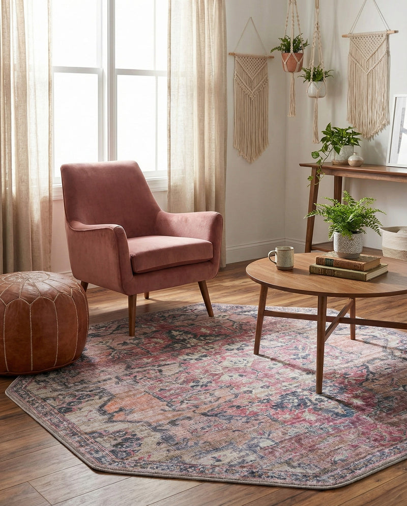 Vintage Memories Collection Area Rug - Echoes Octagon Beige pink  lifestyle 40