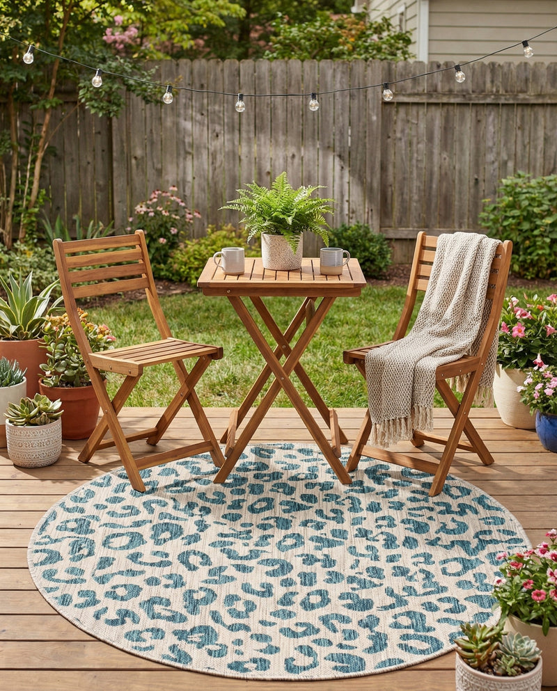 Savannah Escape Collection Area Rug -  Amazon (Teal) Round Teal  lifestyle 23