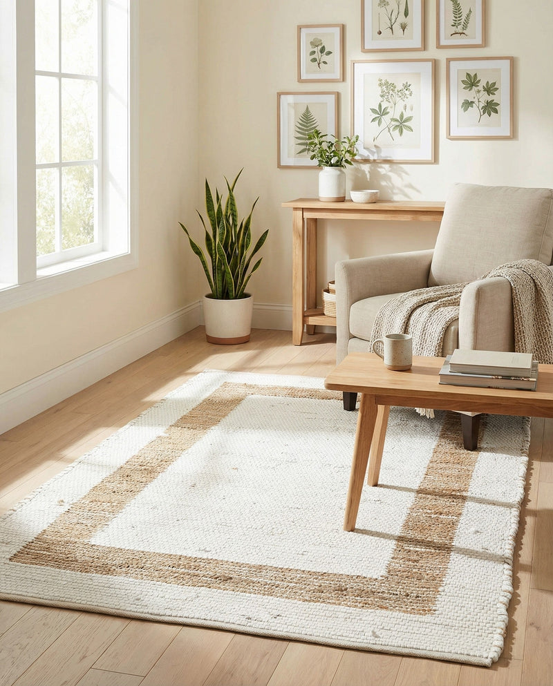 Osian Looms Collection Area Rug - Durham Rectangle White and Natural  lifestyle 40
