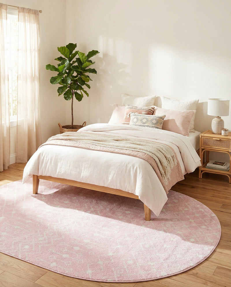 Mediterranean Lattice Collection Area Rug - Santorini (Pink) Oval Pink  lifestyle 33