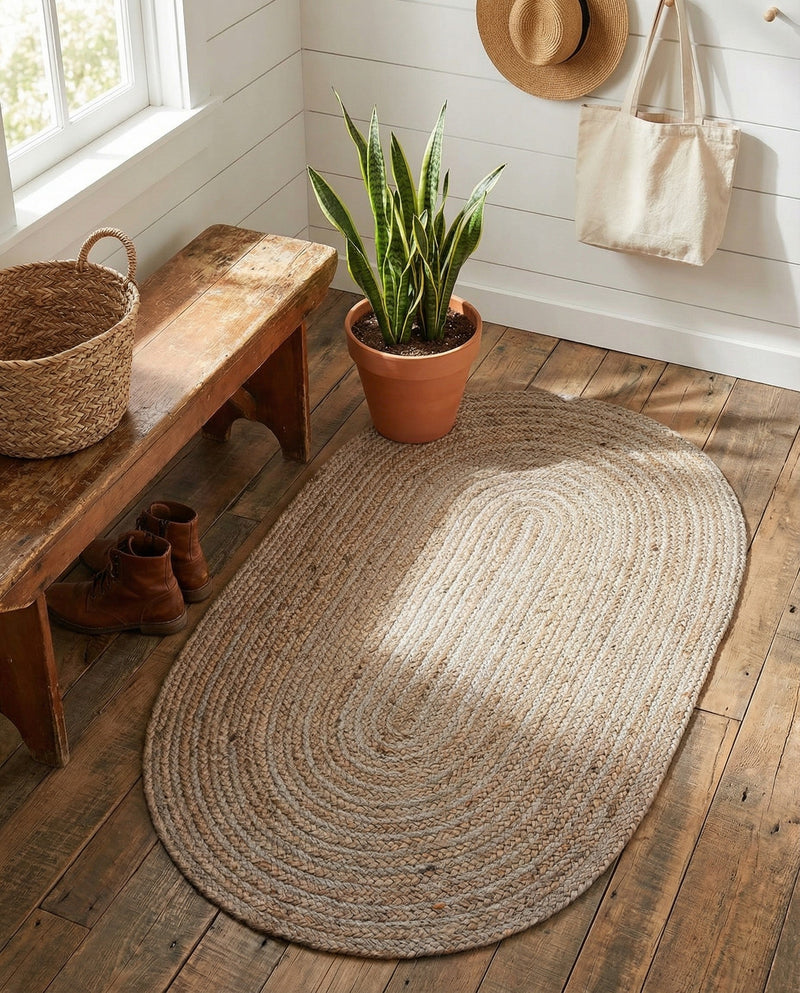 Woven Seaside Jute Collection Area Rug - Savannah (Gray) Oval Gray  lifestyle 73