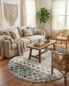 Mediterranean Lattice Collection Area Rug -  Casablanca (Ivory Gray Blue) Oval Ivory Gray Blue  lifestyle 23