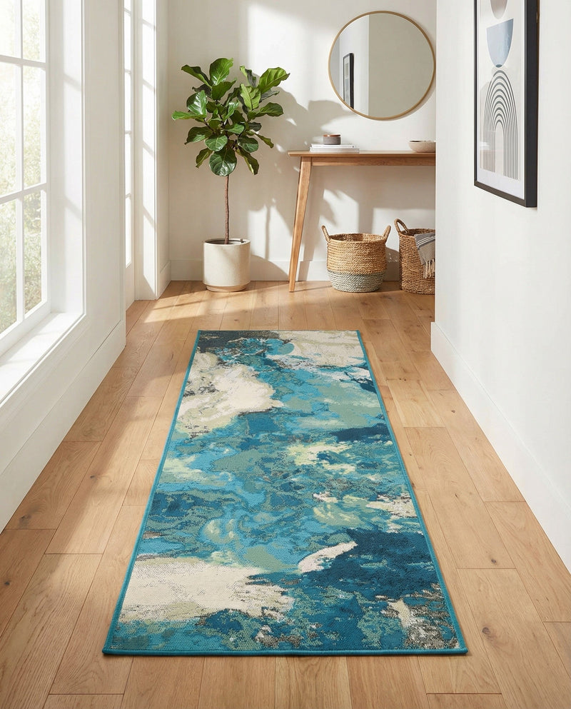 Urban Terrace Collection Area Rug -  Gazebo Runner Blue and Ivory  lifestyle 65
