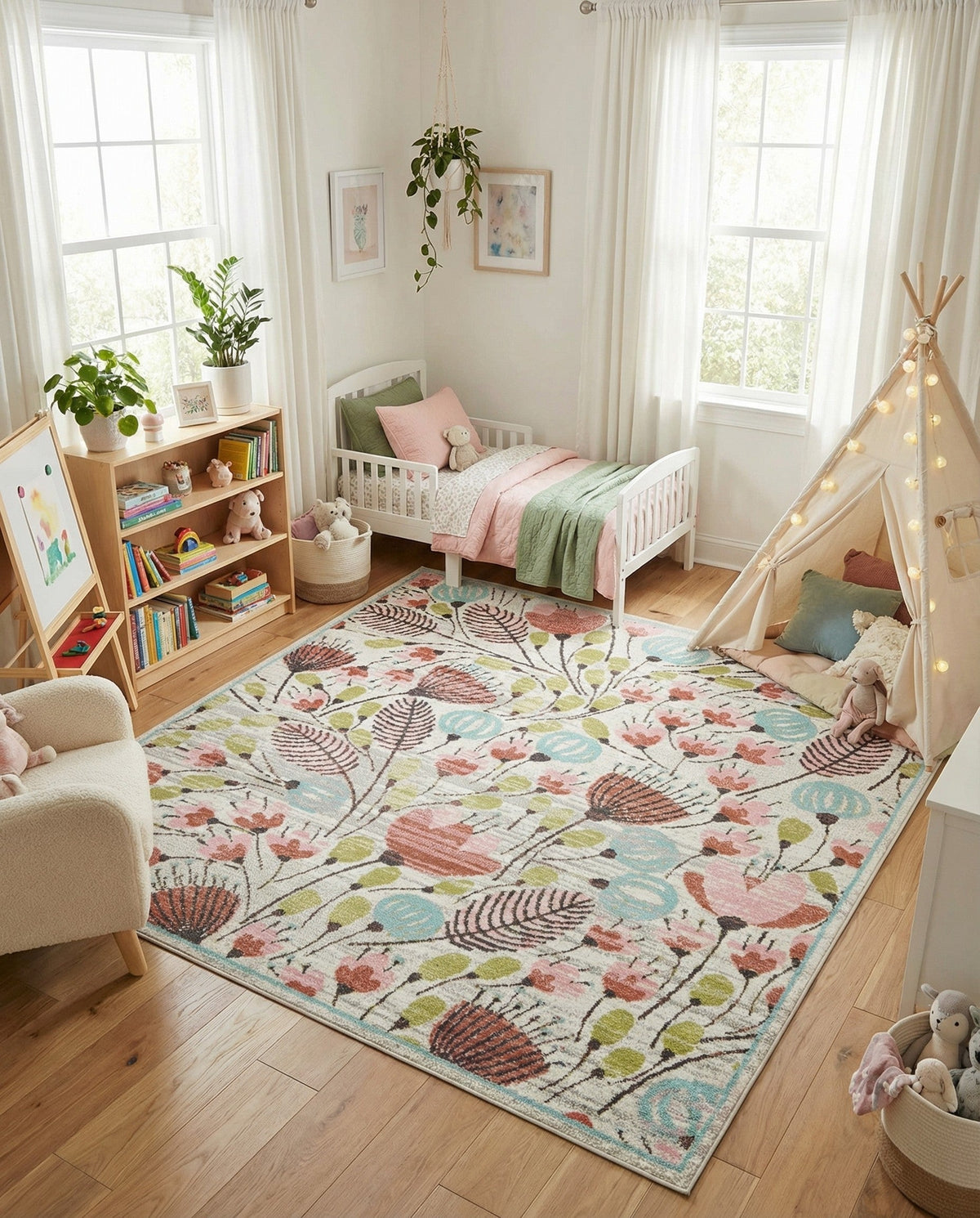 Wonder Tykes Collection Area Rug -  Fantasy Square Ivory  lifestyle 123
