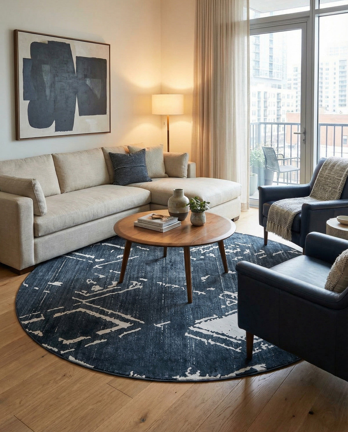 Metro Heights Collection Area Rug -  Madison Round Navy Blue  lifestyle 116