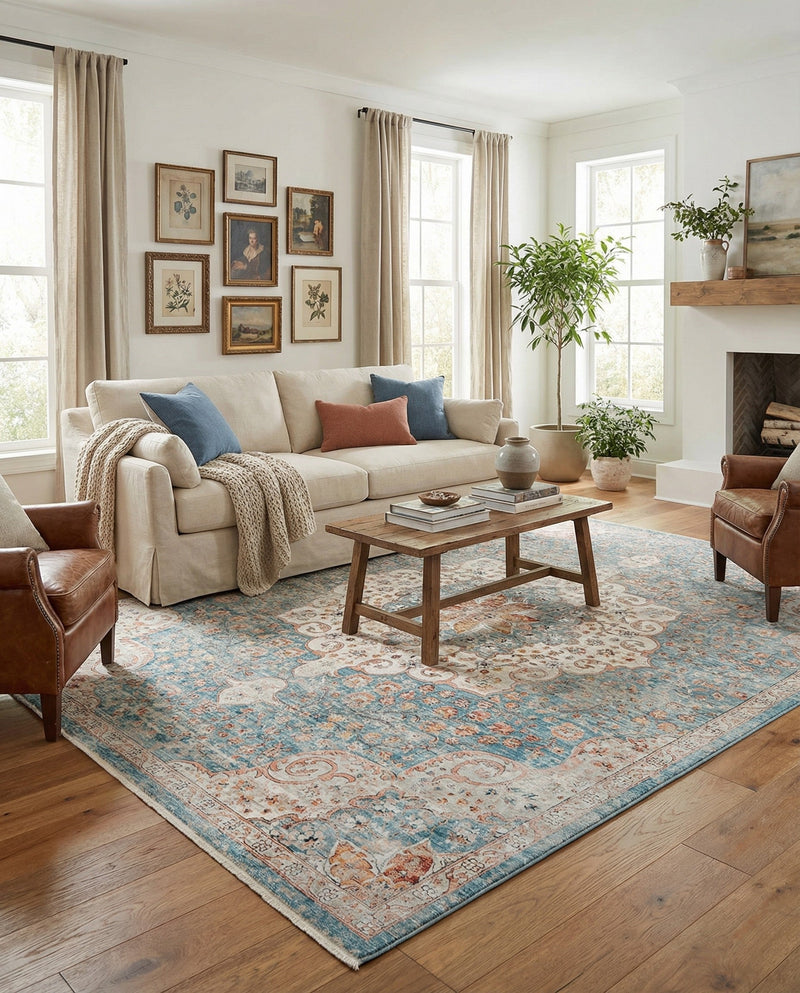 Coastal Haven Collection Area Rug - Seabreeze (Blue) Rectangle Blue  lifestyle 8
