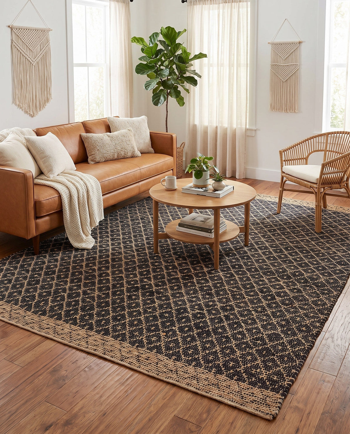 Tulum Trellis Collection Area Rug - Shoreline Rectangle Black  lifestyle 53