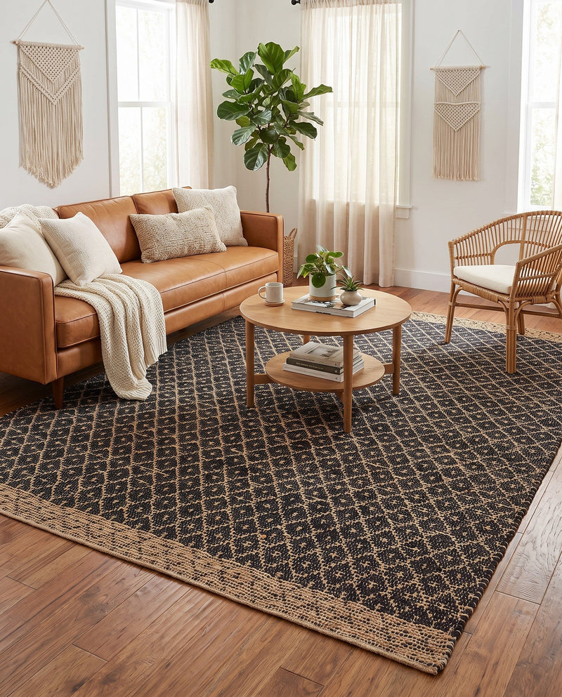 Tulum Trellis Collection Area Rug - Shoreline Rectangle Black  lifestyle 53