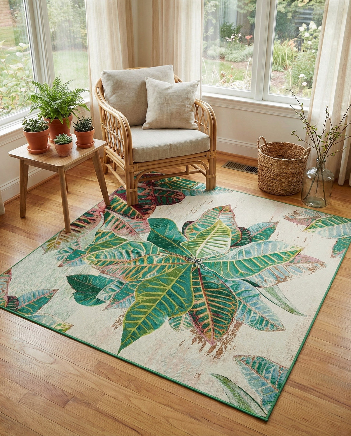 Seaside Blooms Collection Area Rug -  Fern Square Multi  lifestyle 134