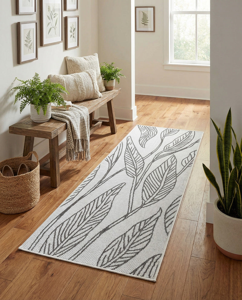 Seaside Blooms Collection Area Rug -  Evergreen (Charcoal Ivory) Runner Charcoal Ivory  lifestyle 21