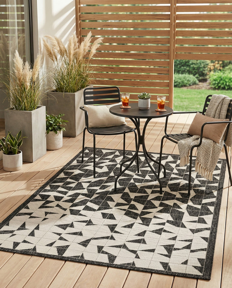 Urban Terrace Collection Area Rug -  Mercer Rectangle Black and White  lifestyle 9