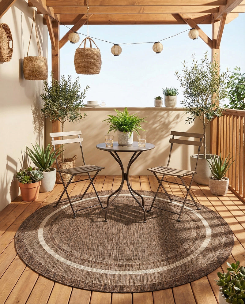 Terrace Fringe Collection Area Rug - Veranda (Brown) Round Brown  lifestyle 62