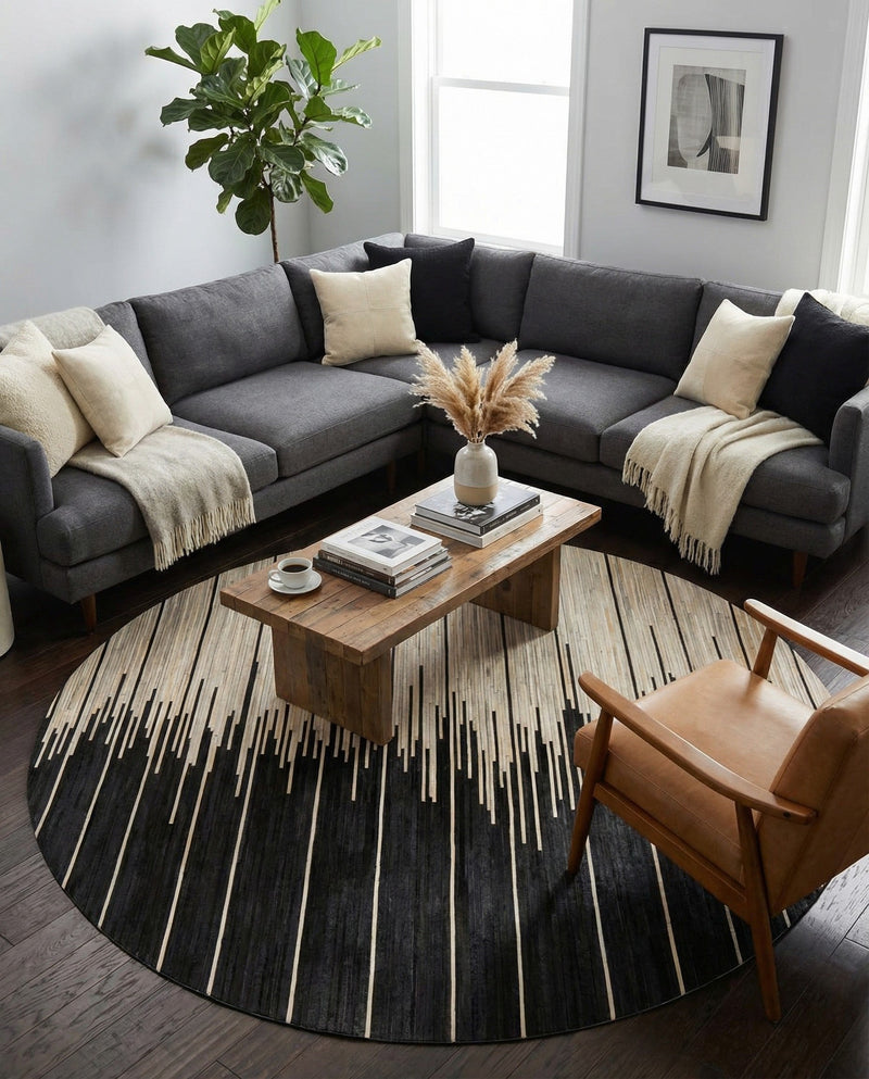 Savannah Hideaway Collection Area Rug - Savannah Round Black White  lifestyle 47