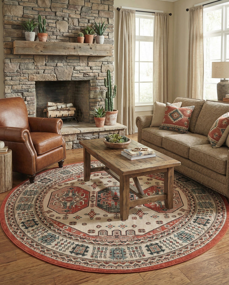 Patio Heritage Collection Area Rug - Veranda Round Multi  lifestyle 46