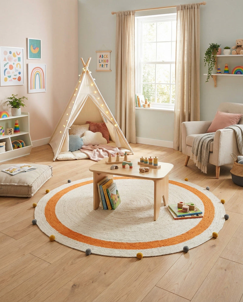 Playful Threads Jute Collection Area Rug - Tanglewood Round White  lifestyle 61