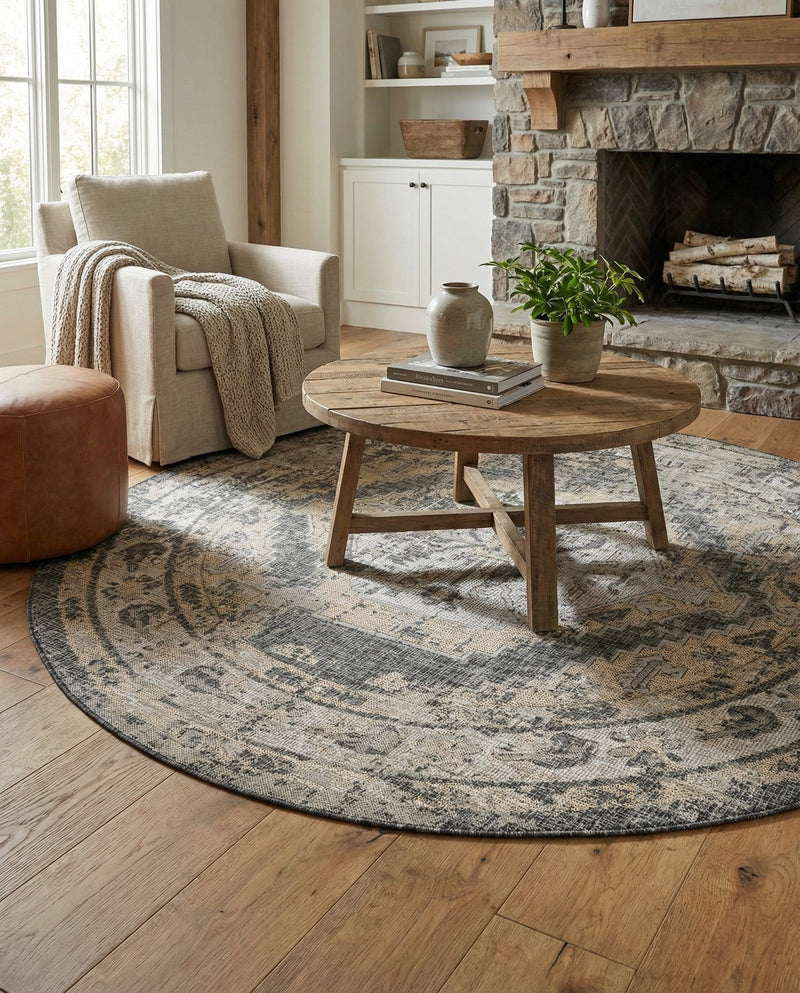 Patio Heritage Collection Area Rug -  Augusta (Charcoal) Round Charcoal  lifestyle 57