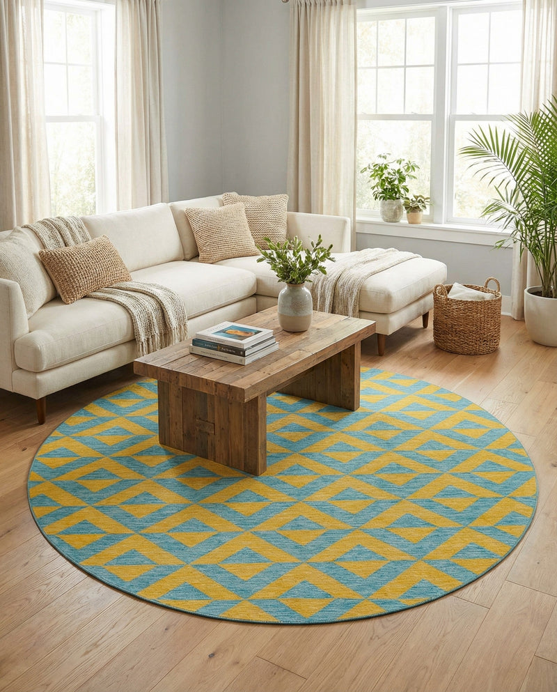 Urban Oasis Rugs Collection Area Rug -  Highrise (Yellow and Aqua) Round Yellow and Aqua  lifestyle 18