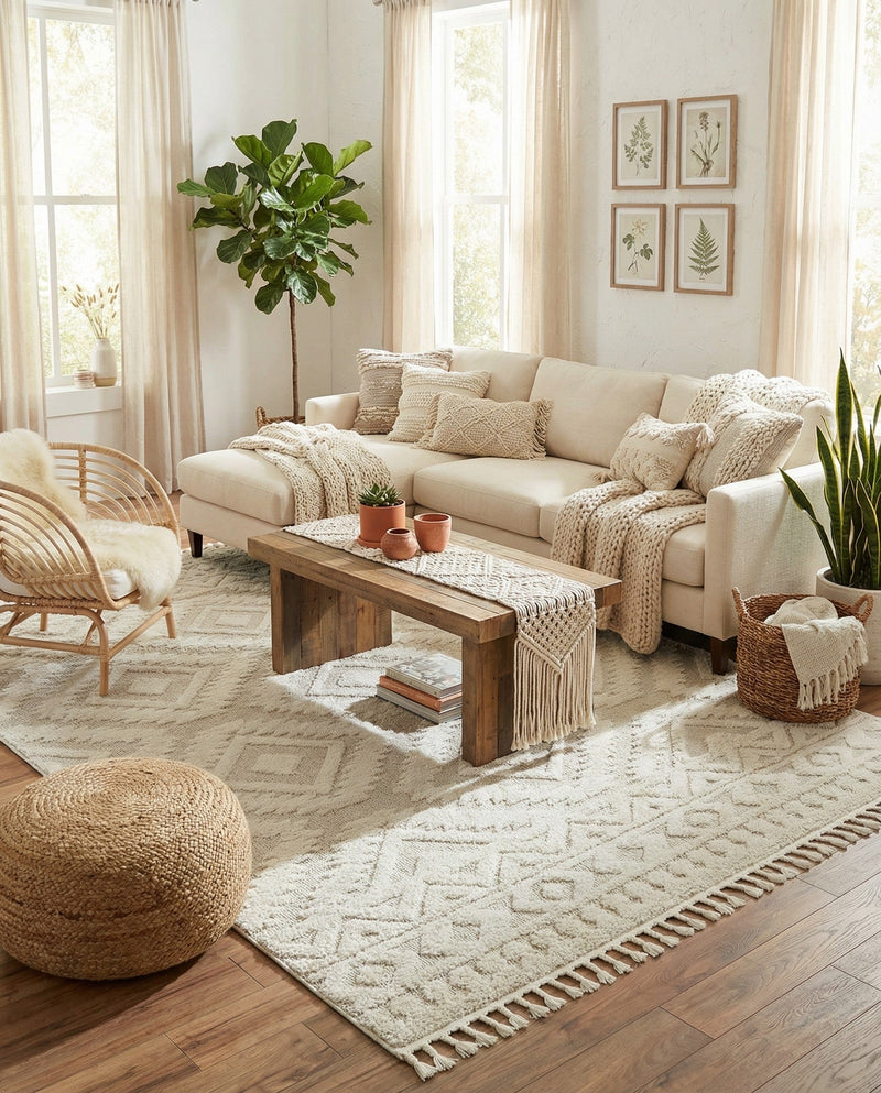 Sahara Chic Collection Area Rug -  Fez Rectangle Ivory  lifestyle 14