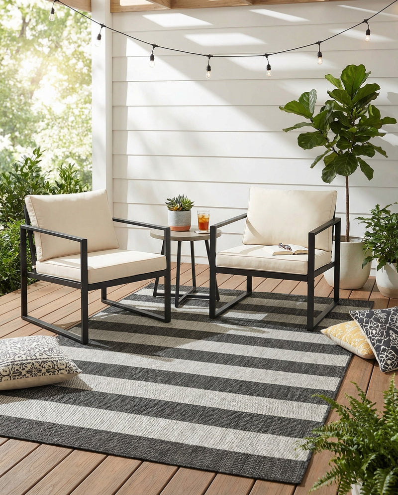 Seaside Stripes Collection Area Rug -  Veranda Rectangle Charcoal Gray  lifestyle 23