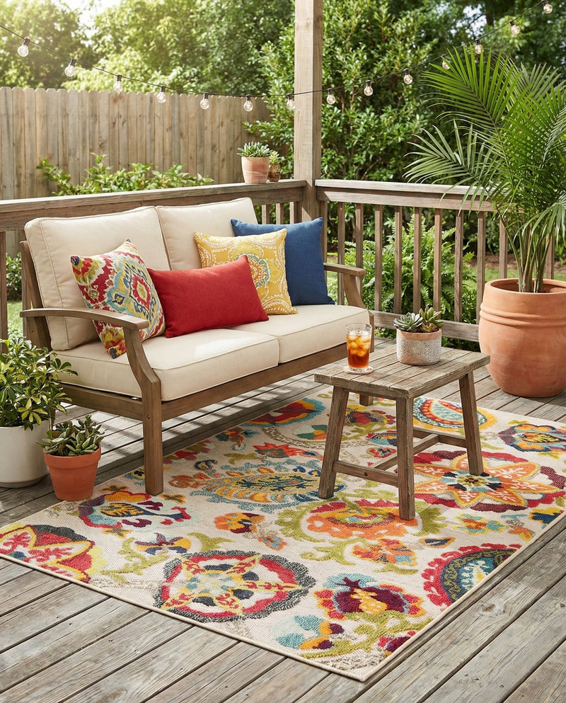 Outdoor Marrakesh Collection Area Rug - Fes Rectangle Multi Beige  lifestyle 5