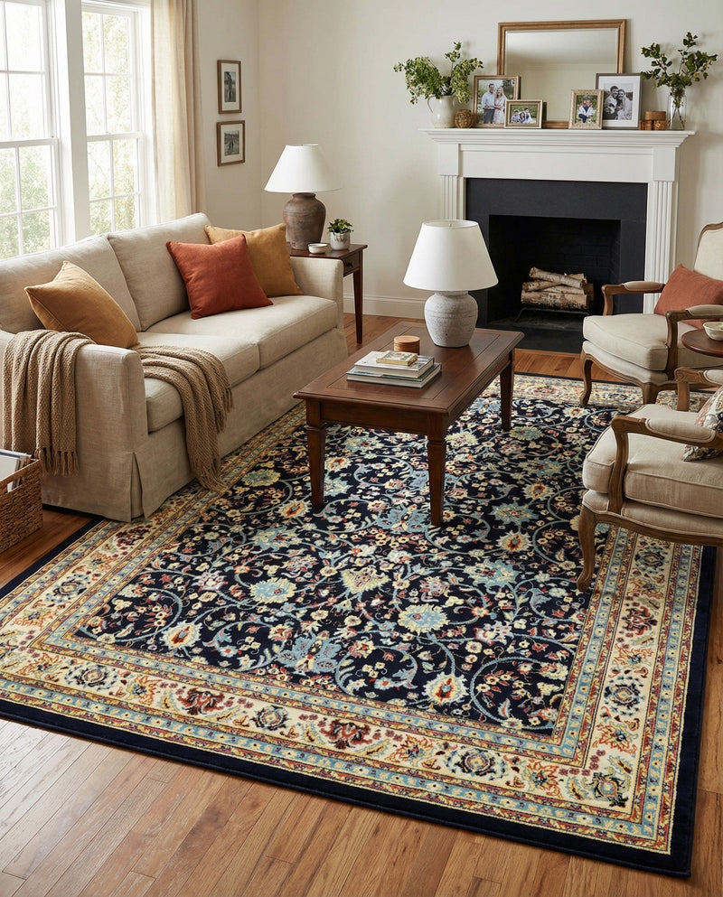 Isfahan Elegance Collection Area Rug - Naghsh-e Jahan (Navy Blue) Rectangle Navy Blue  lifestyle 13