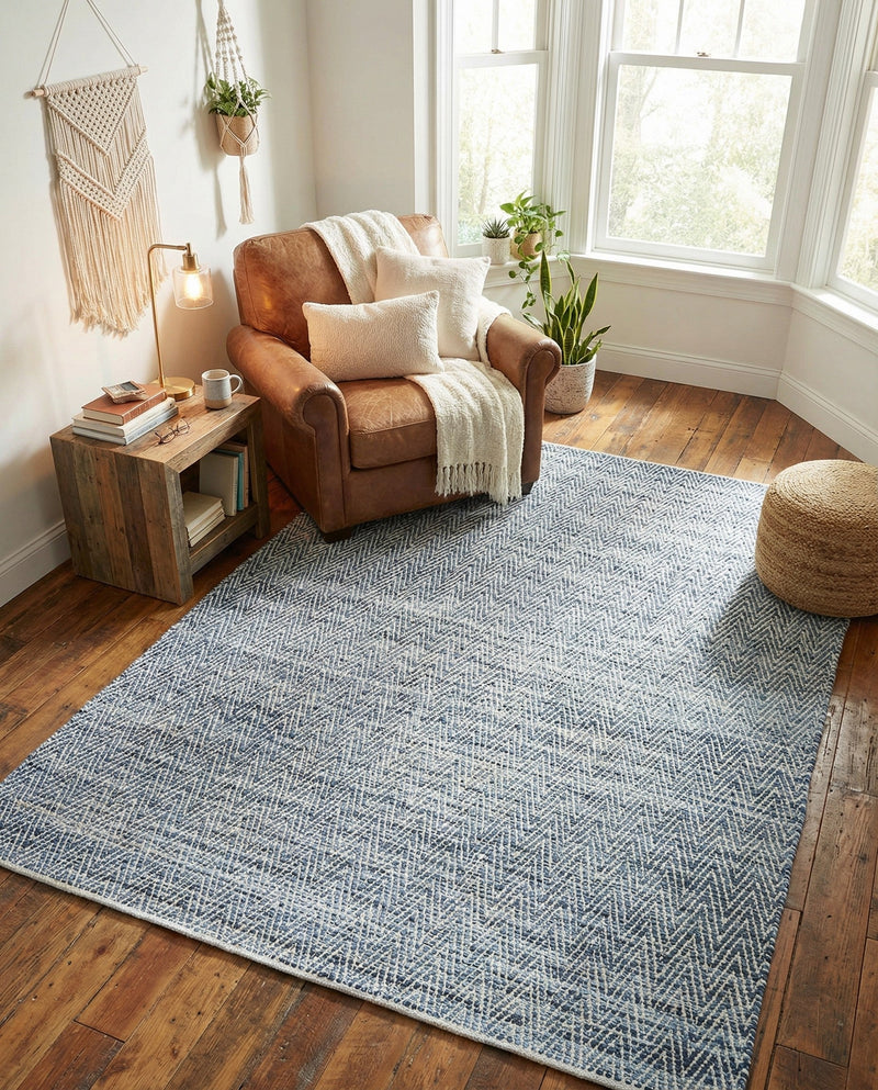 Zigzag Marina Collection Area Rug - HarborStripes Rectangle Denim  lifestyle 10