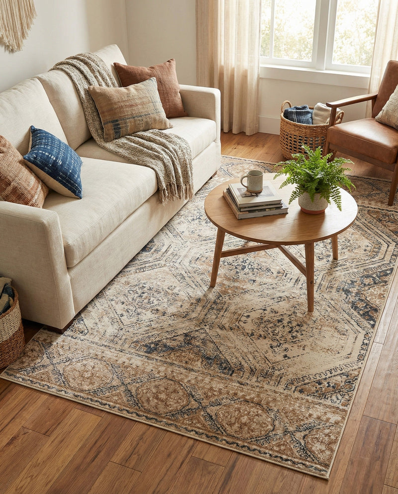 Coastal Manor Collection Area Rug -  Oceanfront Rectangle Blue Beige  lifestyle 10