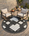 Urban Terrace Collection Area Rug -  Williamsburg Round Black and White  lifestyle 66