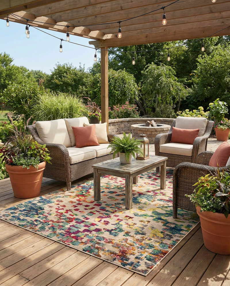 Outdoor Marrakesh Collection Area Rug -  Oujda Rectangle Multi  lifestyle 4