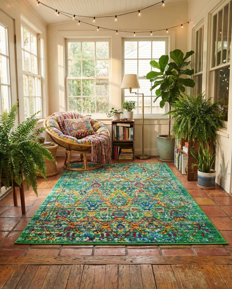 Caribbean Cove Collection Area Rug -  Dominica Rectangle Green  lifestyle 6