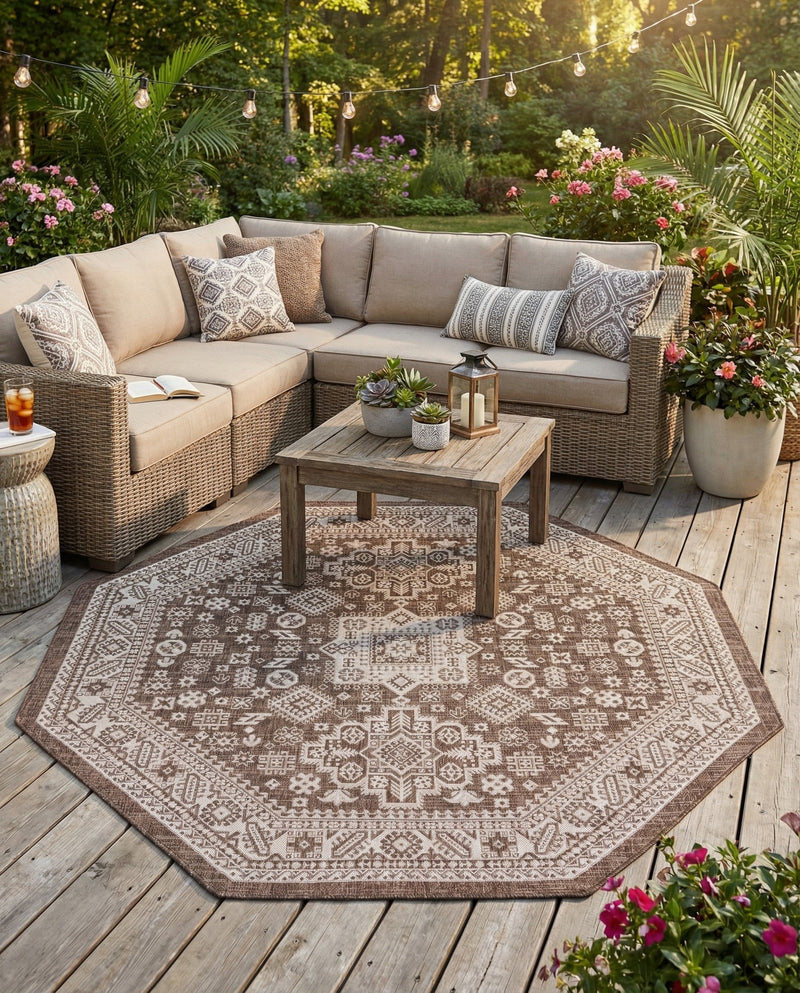 Tribal Terrace Treasures Collection Area Rug -  Incan Isle (Brown) Octagon Brown  lifestyle 67