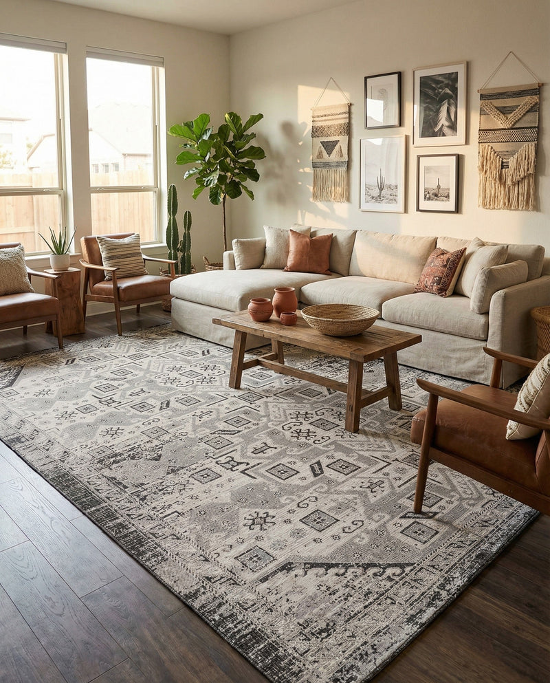 Tribal Terrace Treasures Collection Area Rug - Mayan Marina (Charcoal Gray) Rectangle Charcoal Gray  lifestyle 3