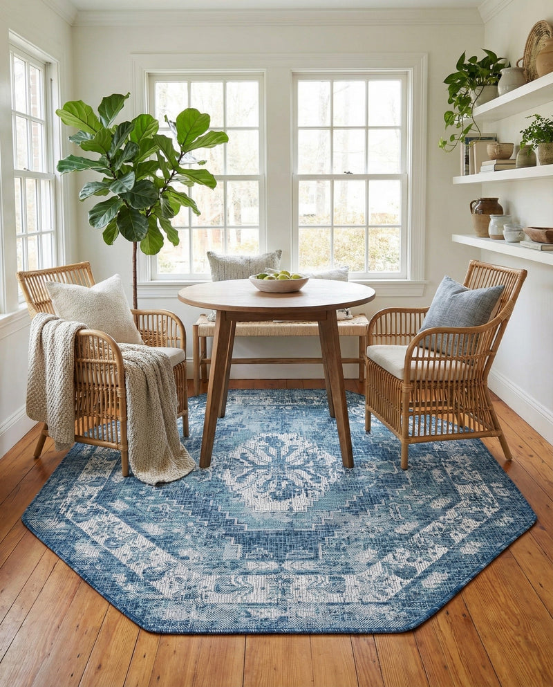 Patio Heritage Collection Area Rug -  Augusta (Blue) Octagon Blue  lifestyle 60