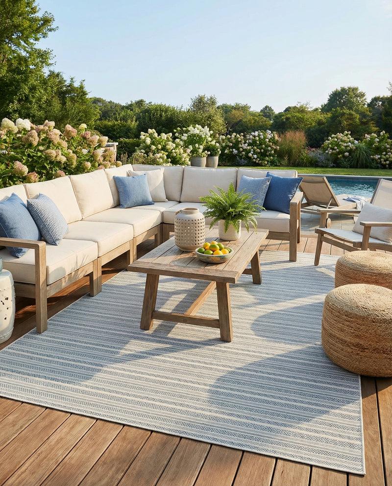 Seaside Stripes Collection Area Rug -  Boardwalk (Teal) Rectangle Teal  lifestyle 7