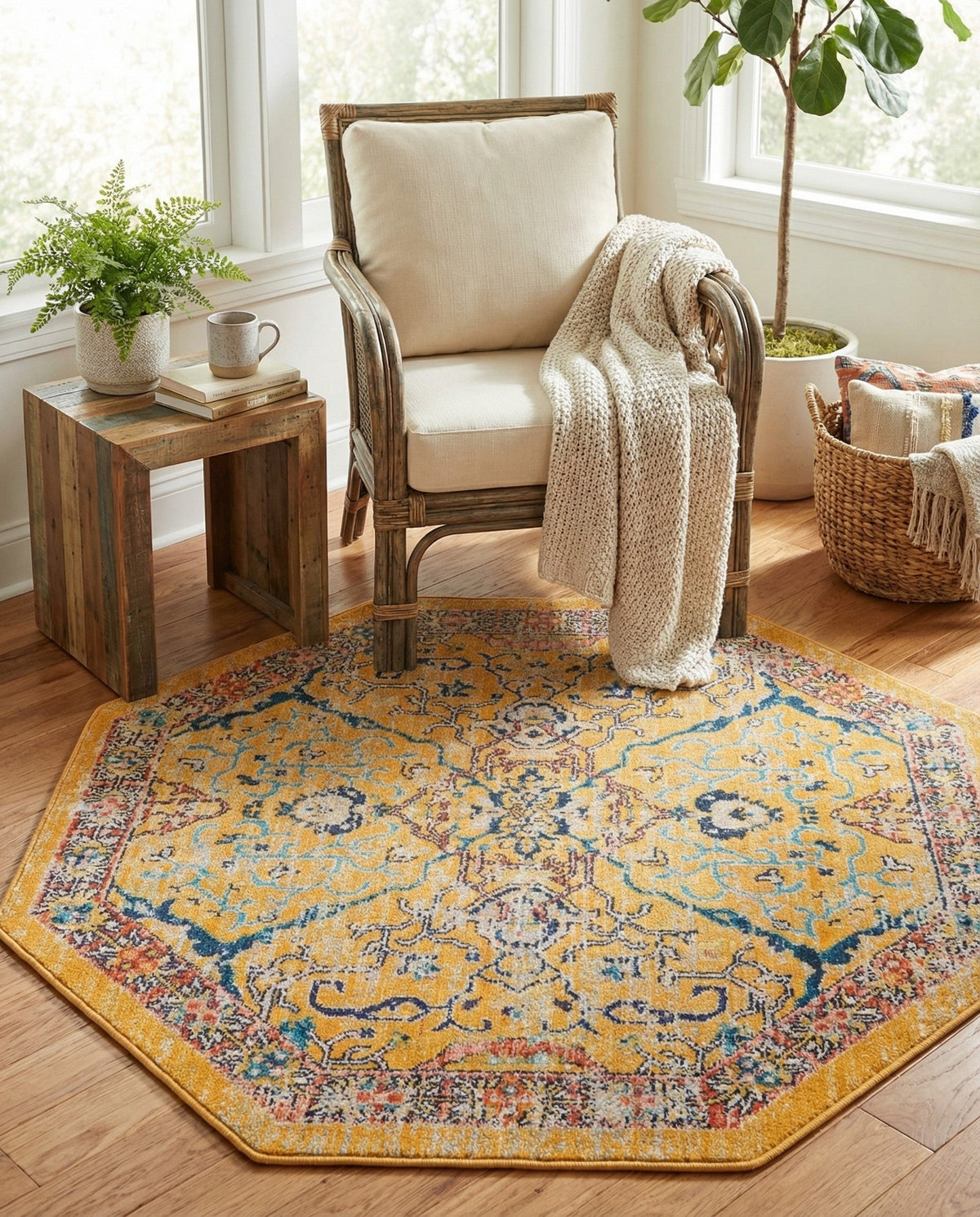 Seville Stripes Collection Area Rug -  Malaga (Yellow) Octagon Yellow  lifestyle 64