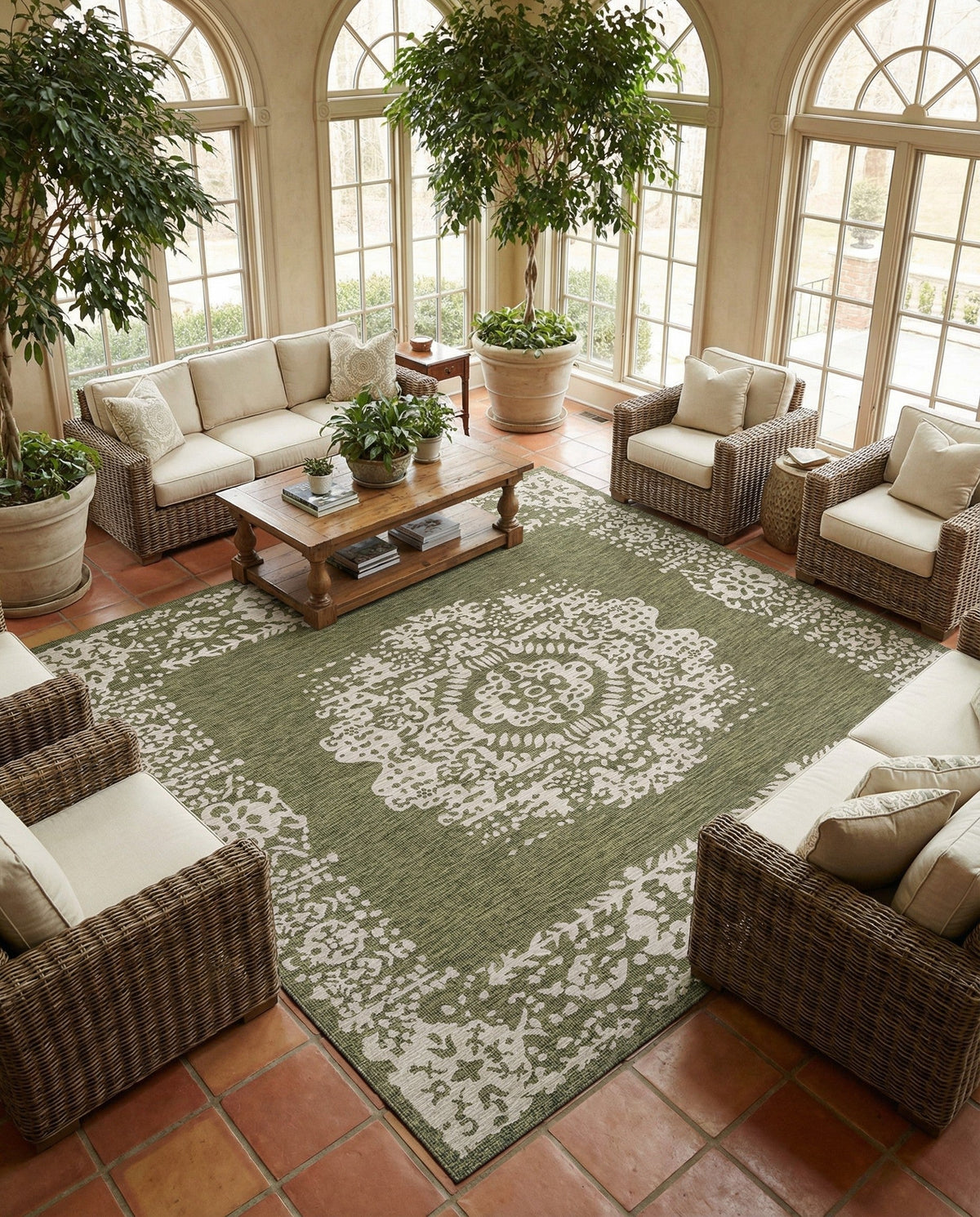 Patio Heritage Collection Area Rug - Savannah (Green) Square Green  lifestyle 95