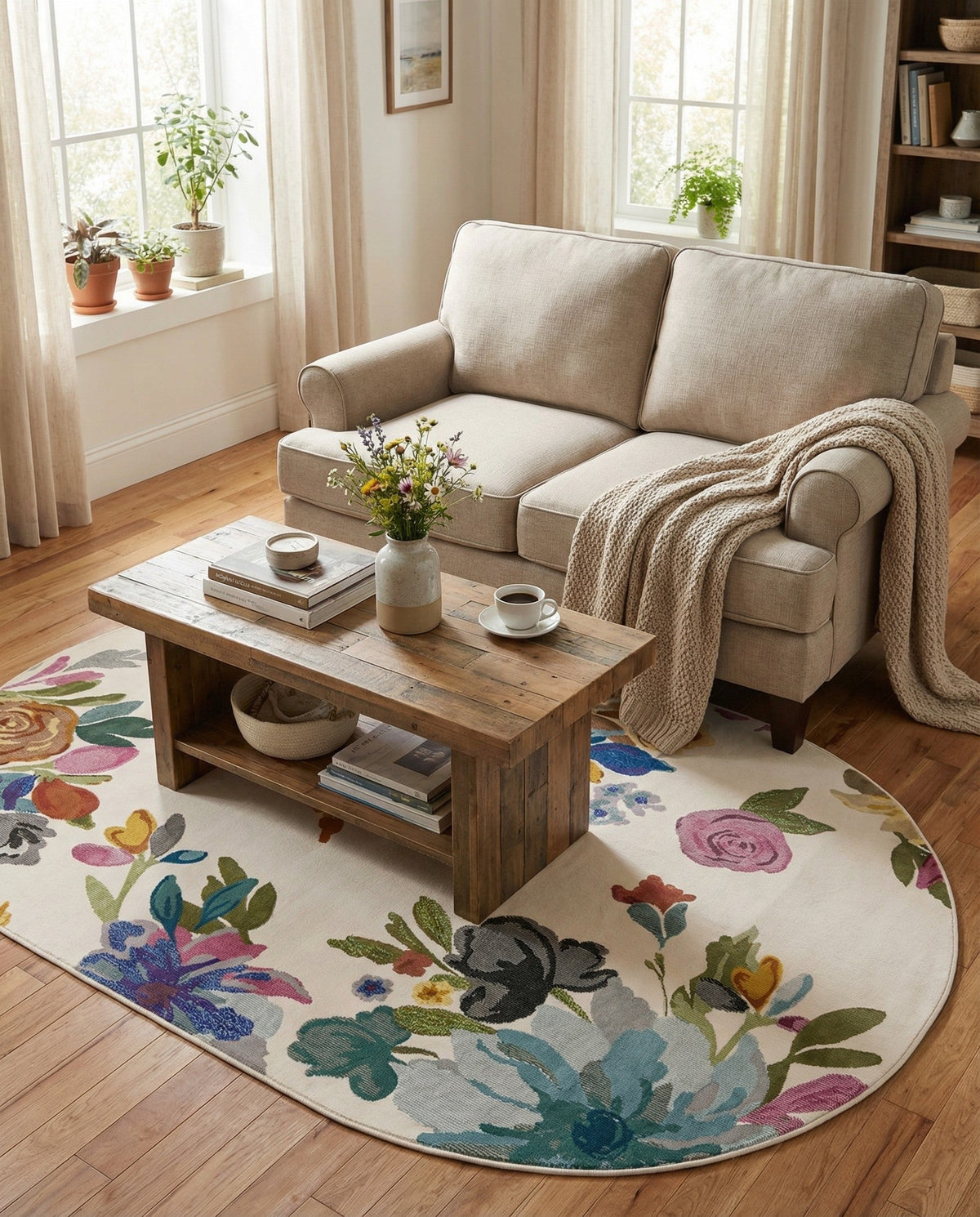 Meadow Breeze Collection Area Rug - Wildflower Oval Ivory  lifestyle 66