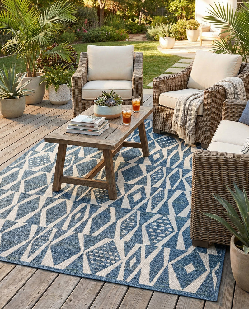Coastal Terrace Collection Area Rug -  Tidepool Rectangle Blue  lifestyle 3