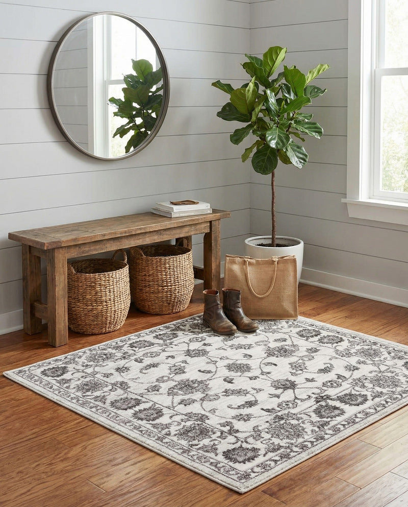 Charleston Elegance Collection Area Rug -  Seaport (white Gray) Square white Gray  lifestyle 67