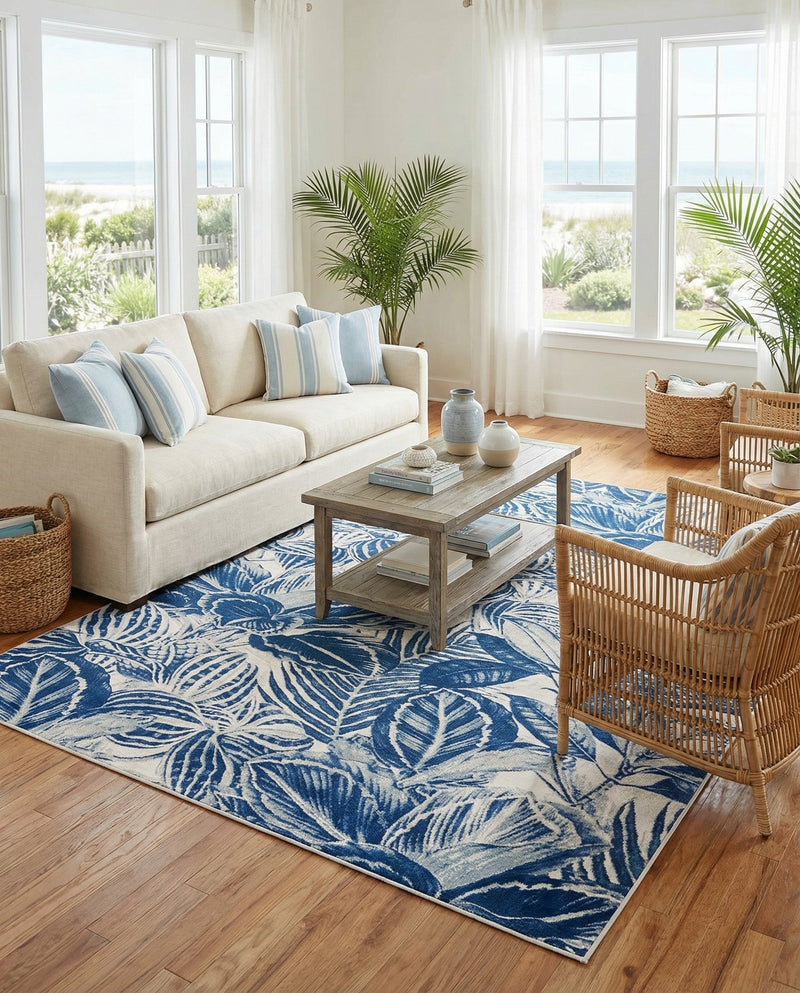 Meadow Breeze Collection Area Rug -  Bluebell Rectangle Navy Blue  lifestyle 27