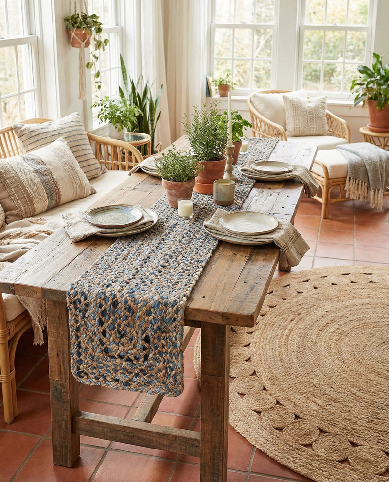 Woven Udaipur Collection Area Rug - Sahara Table Runner Natural  lifestyle 60