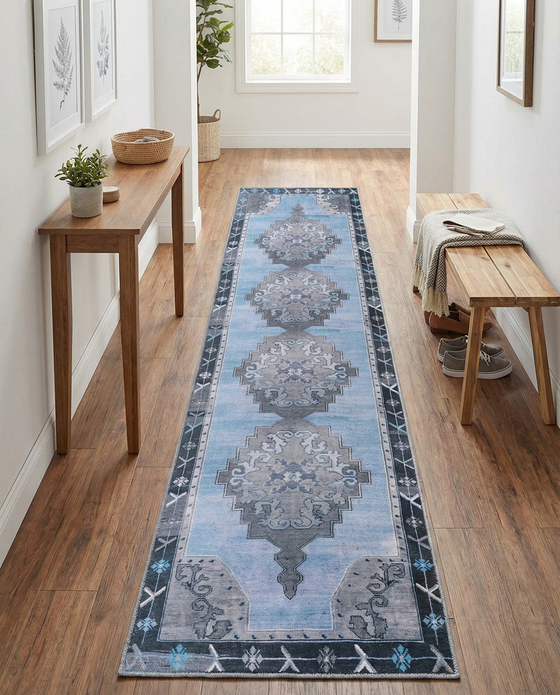 Heritage Elegance Collection Area Rug -  Winterthur (Blue Gray) Runner Blue Gray  lifestyle 27