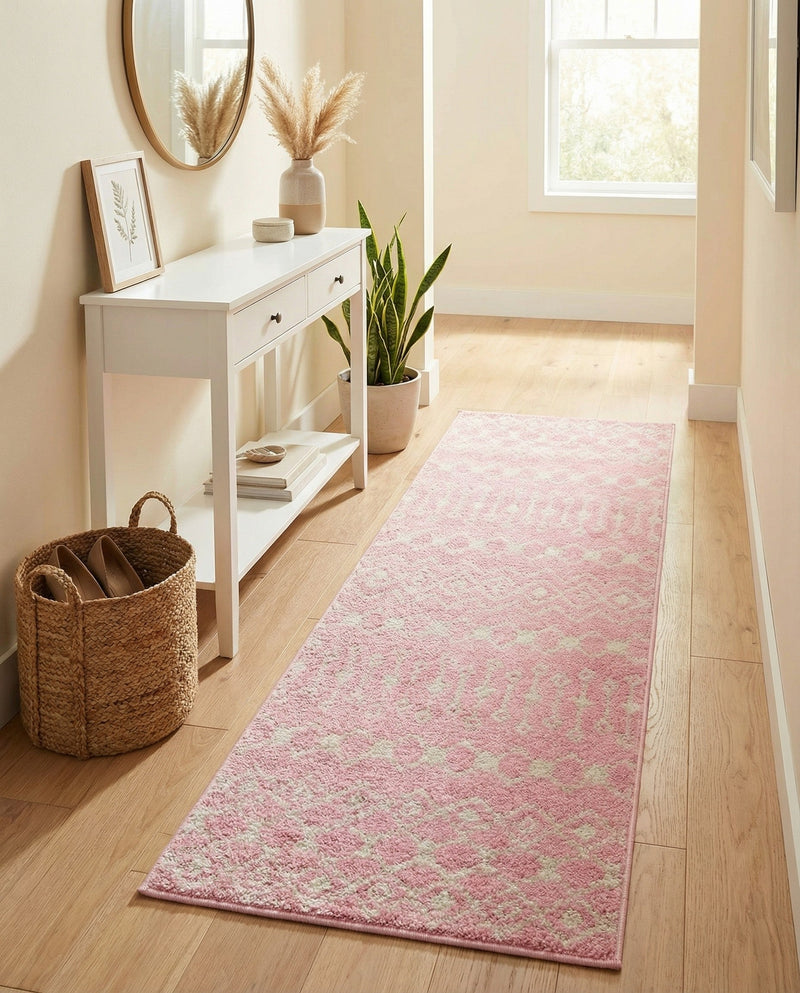 Mediterranean Lattice Collection Area Rug - Santorini (Pink) Runner Pink  lifestyle 29