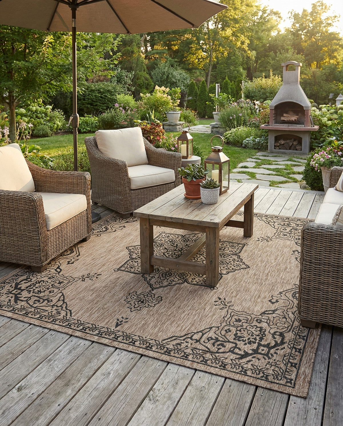 Patio Heritage Collection Area Rug -  Charleston (Beige) Square Beige  lifestyle 81