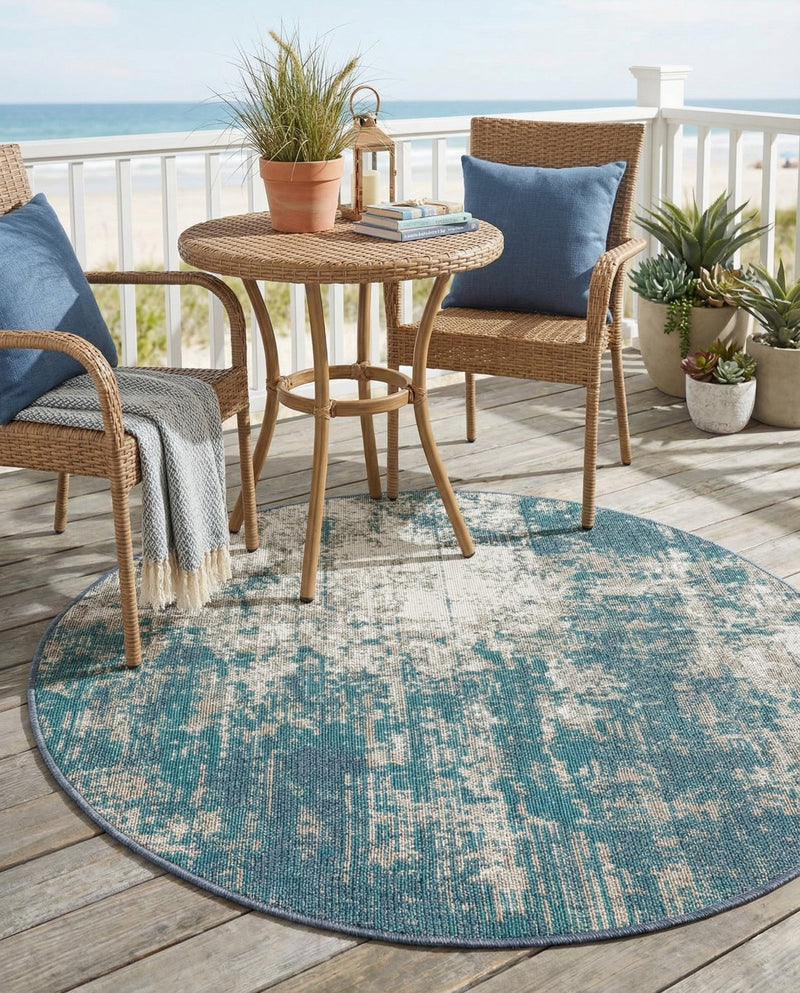 Seaside Haven Rugs Collection Area Rug -  Schooner Round Blue  lifestyle 44